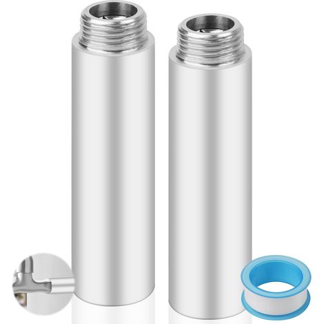 Lot de 2 Pièces Rallonge Robinet en Acier Inoxydable Dimension G1/2" x 90mm Raccord Fileté Rallonge de Robinet, Rallonge Colonne de Douche pour Robinet de Cuisine, Salle de Bain (1/5)