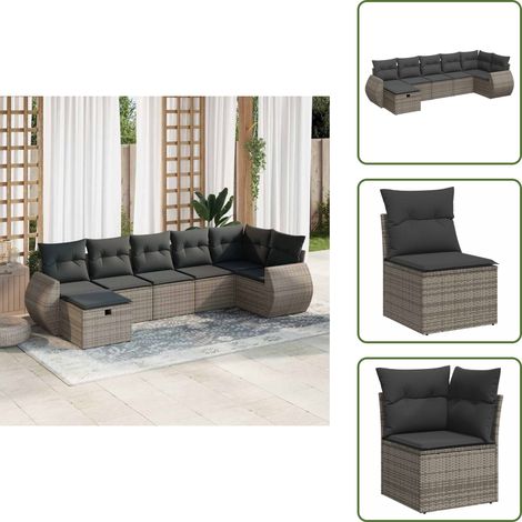 Salon de jardin avec coussins 7 pcs gris résine tressée - Ensemble De Canapés De Jardin - Ensembles De Canapés De Jardin - Ensemble De Canapés D'extérieur - Salon De Jardin (1/5)