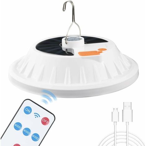 Lanterne de camping solaire 120 LED avec télécommande, batterie rechargeable USB, lampe de camp à gradation, portable, étanche IPX7, pour les urgences, la randonnée, le jardin et le barbecue JCS6SZ7Y (1/5)