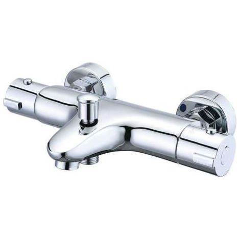 Mitigeur thermostatique de douche, mitigeur thermostatique de bain en laiton, robinet de baignoire avec butée de sécurité 38 °C, mitigeur de douche mural à deux sorties, entraxe de 150 mm, argent (1/5)