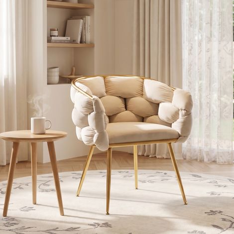Fauteuil d’appoint luxueux cadre métal, chaise de coiffure, pour chambre, salon, salle à manger (1/5)