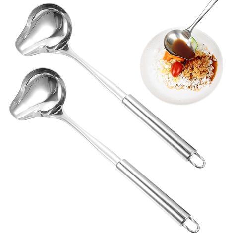 2-Piece Stainless Steel Sauce Spoons, Sauce Spoons with Pouring Spout, 30cm Long-Handled Sauce Spoon, for Salad Dressings, Soup Sauces, and Fry Sauces (1/5)