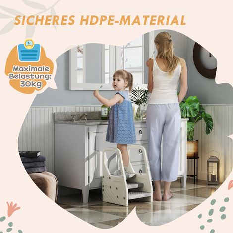 Tabouret enfant réglable de 3 à 2 marches, avec poignée, antidérapant, pour diverses pièces, plastique, gris (1/5)
