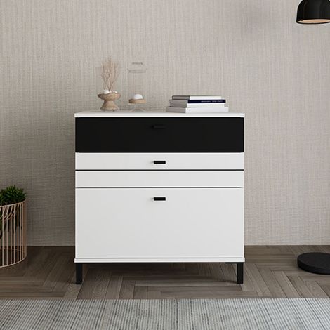 Aparador Diani, Mueble con Un Estante, 3 Cajones, 3 Compartimentos, 77x35x78h cm Blanco (1/5)