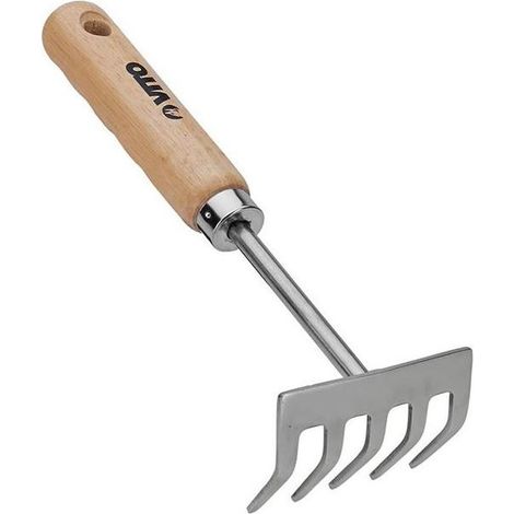 Rateau de jardin 5 dents Manche bois Inox et Fer forgé à la main VITO (1/5)