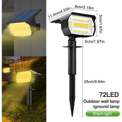 (4 spots solaires - 72 LED blanc chaud) Projecteurs solaires d'extérieur étanches pour jardin, aménagement paysager, 3 modes d'éclairage, appliques murales, porte, cour, garage, terrasse (1/5)
