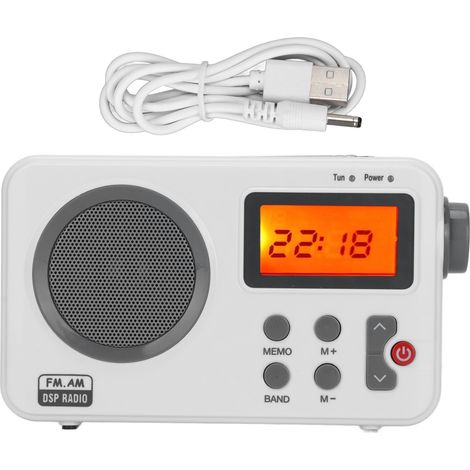 Tragbares FM/AM-Radio mit Subwoofer, hintergrundbeleuchtetem LCD-Display, Uhr und HiFi-Klang
