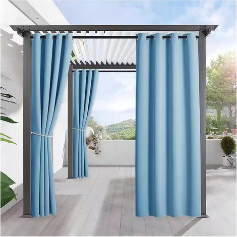 Rideaux de Jardin d'extérieur imperméables, Rideau occultant avec œillets, 1 pièce, étanche, isolé thermiquement, pour Balcon terrasse Porche pergola Gazebo, Bleu,1x1.4m (1/5)