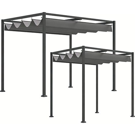 2er-Set  pergola Pavillon Terrassenüberdachung mit Schiebedach 298 x 213 x 221 cm, Grau, wetterfestes Polyester für Garten & Terrasse