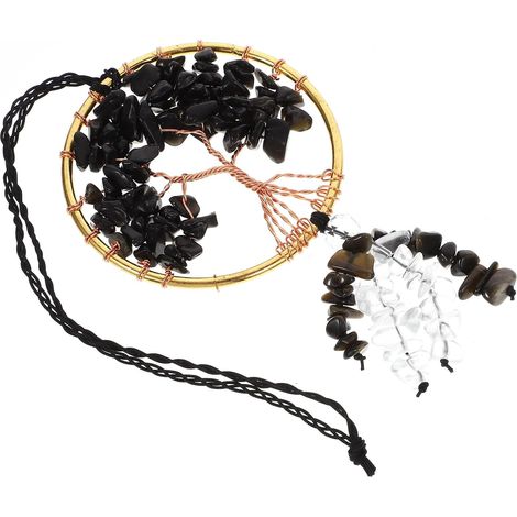 Ornement Suspendu et Embellissement Intérieur Arbre de Vie en Pierre Naturelle Sombre Décoration Artistique pour Rétroviseur Voiture pour Salon et Occasions Spéciales (1/5)