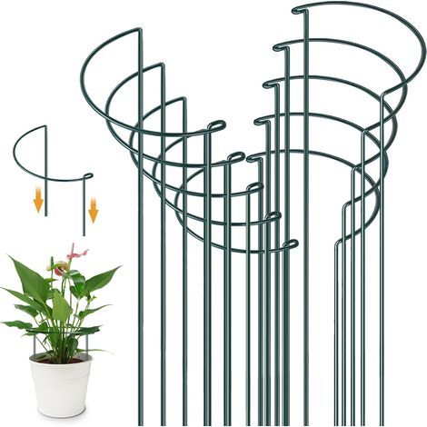 10 - Tuteur Pour Plantes - Piquet De Soutien - Structure Demi-Ronde En Acier Revêtu - Pour Hortensias Et Pivoines - Jardin Extérieur Et Intérieur - Vert - 20x35cm (1/5)