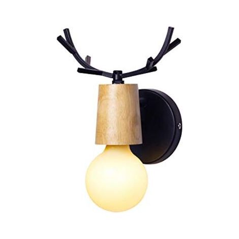 Applique murale en métal et bois – Lampe E27 60W pour chambre, salon, restaurant, cuisine, couloir – Design rétro industriel (1/5)