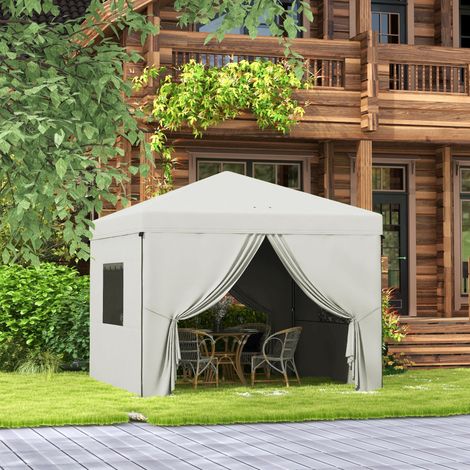 Tenda pieghevole pop-up 3x3 m con 4 tende laterali, 2 finestre in rete, altezza regolabile, impermeabile e resistente ai raggi UV, bianca.