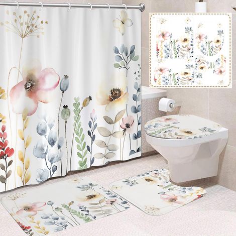 Rideau De Douche Imperméable 180x180cm Sans Perçage - Douche Fleuri Occultant Pour Salle De Bain