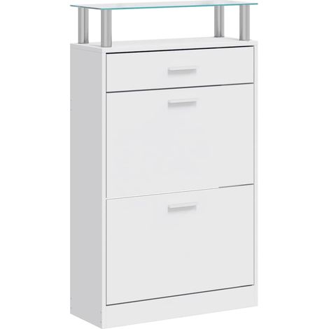 Maison Exclusive - Scarpiera con Cassetto e Mensola Vetro Sopra in Legno Bianco