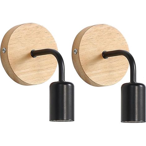 2 Pack Applique Murale Interieur Industrielle, Appliques Murale Bois, Noir, Lampe Murale Métal Decoration Murale Rétro, pour Salon, Chambre à Coucher Ampoules Non comprises (1/5)
