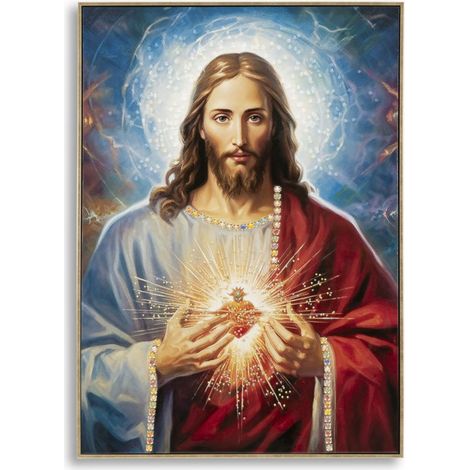 Dipinto su tela Sacro Cuore di Gesu con cornice, 72x102 cm (1/5)