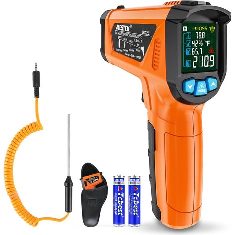 Thermomètre Infrarouges -50 ℃ 800℃ Laser Digital et Sonde Pistolet Température IR Sans Contact LCD Alarme Émissivité Réglable pour Cuisine/Pizza Industrial (1/5)