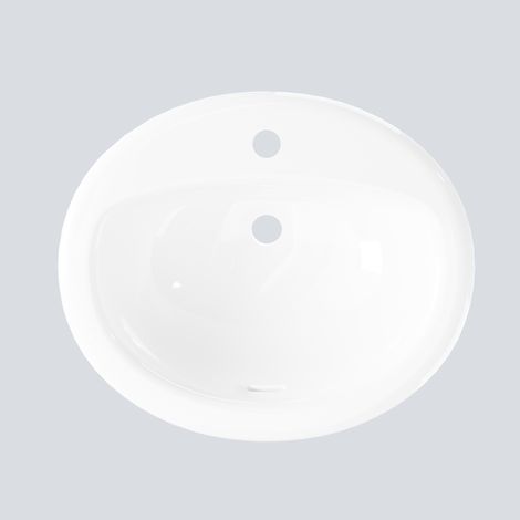 Vasque salle de bain ovale encastrée en céramique blanche – 20x17 pouces, avec trop-plein – À poser avec trou distinctif pour robinet – Certifiée cUPC – Idéale petites salles de bain – 855 rond, monta (1/5)
