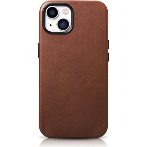 Etui Cuir iPhone 14 Plus - Compatible MagSafe - Cuir Vachette Ciré Huile - Marron - 1 Pièce (1/5)