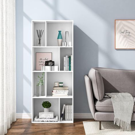 WOLTU Libreria Scaffale a 4 Ripiani. Libreria a Cubi. Portaoggetti Autoportante. Scaffale Espositivo con 8 Scomparti Aperti. per Salotto Camera da Letto. in Legno Bianco. 60x29x143.5 cm