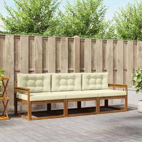 Outdoor-Sofagarnitur mit Kissen 3 pcs Natur und Creme (1/5)