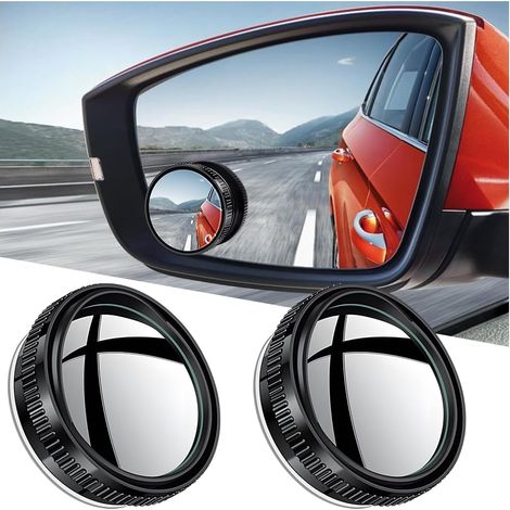 Juego de 2 piezas: espejo para punto ciego, gran angular, espejo lateral, espejo convexo HD - espejo retrovisor interior ajustable 360 grados - espejo retrovisor adicional para vehículos (negro)