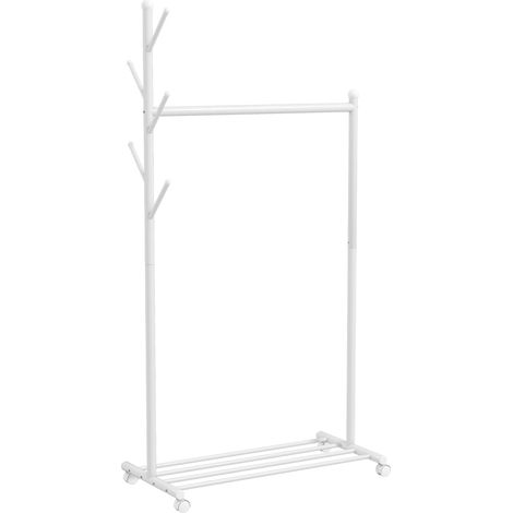 Appendiabiti da Terra 86x43x171 cm Portata 9 kg con Ruote 5 Ganci e Ripiano Inferiore Porta Scarpe in Metallo Bianco (1/5)