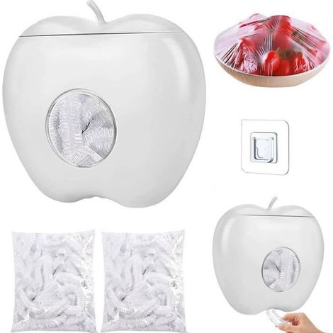 Boîte de Rangement pour Film Alimentaire,avec 200 Sachets Couvertures Alimentaires,Ensemble de Film Plastique Alimentaire(blanc) (1/4)