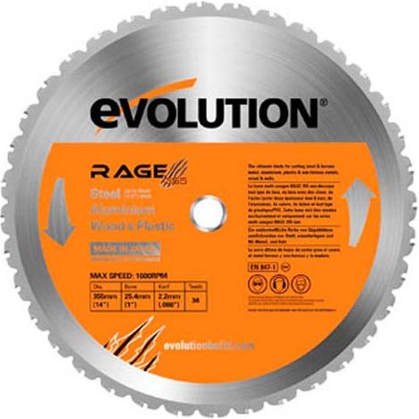 Disco de 355 MM, de 36 dientes para corte multimaterial Rage 2 Multifunción