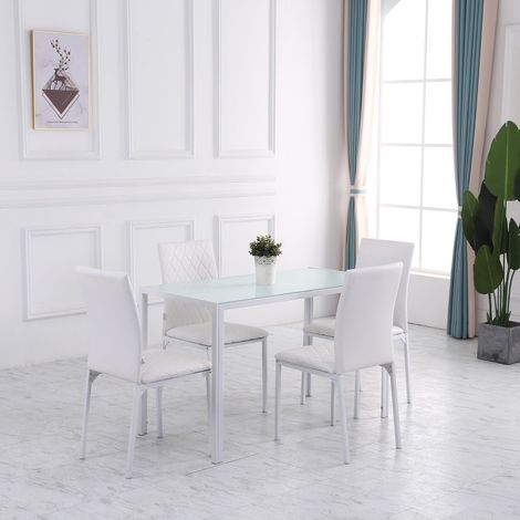 Lote de 4 sillas de comedor - con respaldo - 41 x 50 x 91 cm - patas de metal - imitación de cuero - blanco