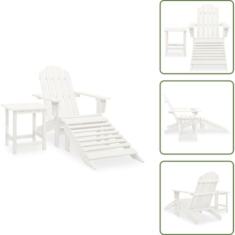 Adirondack-Gartenstuhl mit Fußstütze & Tisch Tannenholz Weiß - Gartenstuhl - Holz Gartenmöbel - Esszimmerstuhl - Outdoor Möbel - Tannenholzmöbel