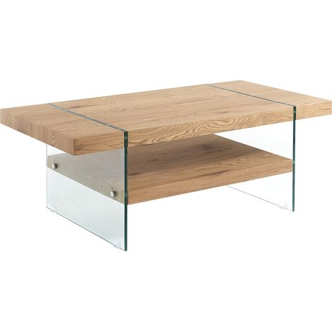 Tavolino da salotto in vetro e legno finitura rovere 120x60cm Amarillo