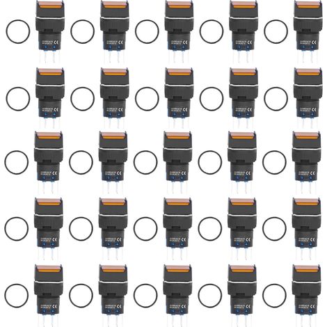 Interrupteur à bouton poussoir lumineux 16mm carré auto-verrouillant 24V 5A jaune - Lot de 25 pièces, petits interrupteurs de puissance (1/5)