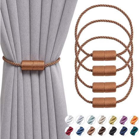 Lot de 4 embrasses magnétiques en corde de 40,6 cm, faites à la main, pour rideaux de maison ou bureau (café clair). (1/5)