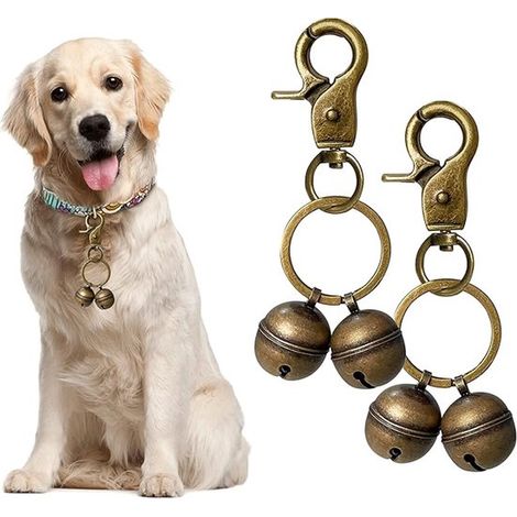 Campana para collar de perro y gato: campana extra fuerte para mascotas, Anillo partido de hierro duradero clip cinturón tipo langosta (2 piezas) (1/5)