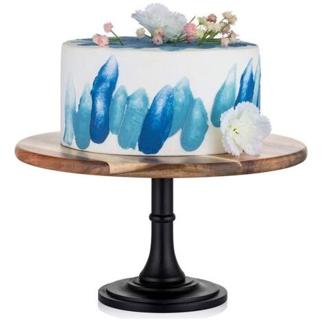 QORVA-Présentoir à Gâteaux en Bois Noir : 29cm Diamètre Présentoirs à Gâteaux Rustiques sur Pied, Présentoir à Gâteaux de Mariage Rond Bois Cupcake Après-Midi Thé Gâteaux Baby Shower (1/5)
