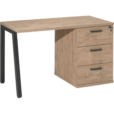 Bureau robuste chêne doré avec caisson 3 tiroirs – Collection SUZI – Spécial petit espace