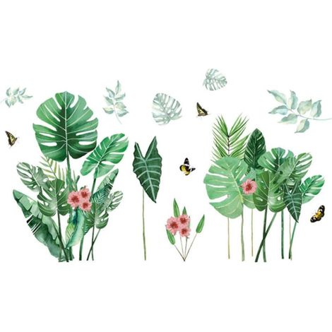 Sticker Mural en Pvc Amovible Feuille de Bananier Vert  1 Pièce, Adhésif à Décoller et Poser, Imperméable, pour Chambre et Art Room (1/5)