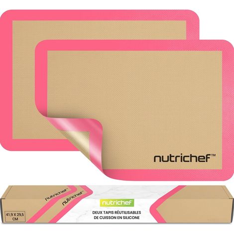 Tapis Cuisson Silicone 42 x 29 cm Lot de 2 – Tapis Four Antiadhésif Réutilisable, Silicone Alimentaire, Résistant Jusqu'à 250 °C, Lavable Lave-Vaisselle, Rose (1/5)