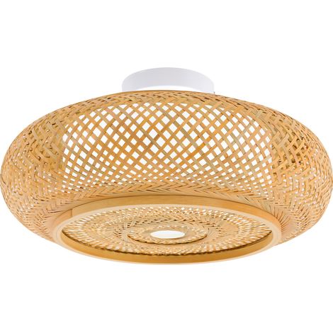 YISSALE-LED-Deckenleuchte Bambus-Stil Handgewebte LED-Pendelleuchte E27 Retro-Deckenleuchte Rattan-Lampe Holzbeleuchtung Deckenleuchte Landhaus-Stil 40cm (1/5)