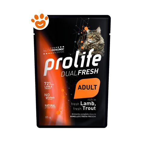 Prolife Cat Dualfresh Adult Agnello e Trota - Prolife Cat Dualfresh Adult Agnello e Trota - Bustina Da 85 Gr