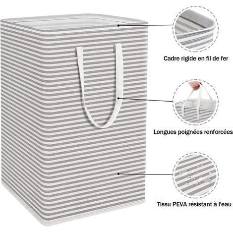 Panier à Linge Sale, paniers à linge autoportants et imperméables avec poignées de transport faciles dans la buanderie, la chambre, la salle de bain, le dortoir universitaire pour adultes, 2 x 75 L (1/4)