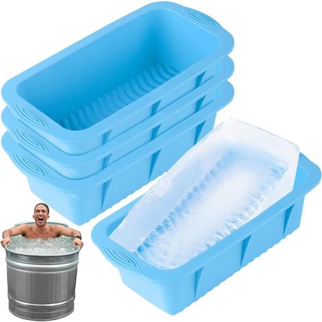 Set mit 4 extra großen Eiswürfelformen für Eisbäder, 4,5 kg, Silikon, wiederverwendbar, XXL-Form für Gefrierschrank, Eisbad, Kaltbad oder Kühlbox (blau) (1/5)