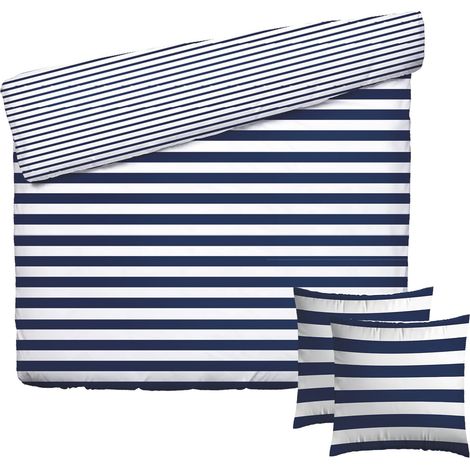 Parure de lit 3 Pièces 2 Personnes - Housse de Couette 240x220 cm et 2 Taie Oreiller 63x63 cm – Satin de Coton, 80 Fils – Écume Marine – Bleu (1/5)