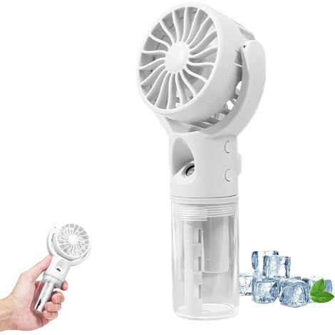 Ventilateur portable avec brumisateur, rechargeable par USB, 4 vitesses, ventilateur brumisateur rafraîchissant à piles, mini ventilateur personnel pour le bureau, les activités de plein air et les vo (1/5)