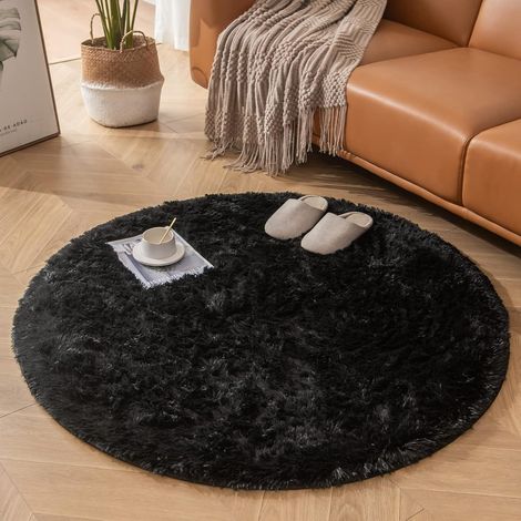 Teppich Rund 120cm Hochflor Shaggy Waschbar Schwarz 120Round (1/5)