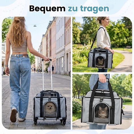 Foldable Pet Carrier with Wheels, Airline Approved, Grey (1/5)