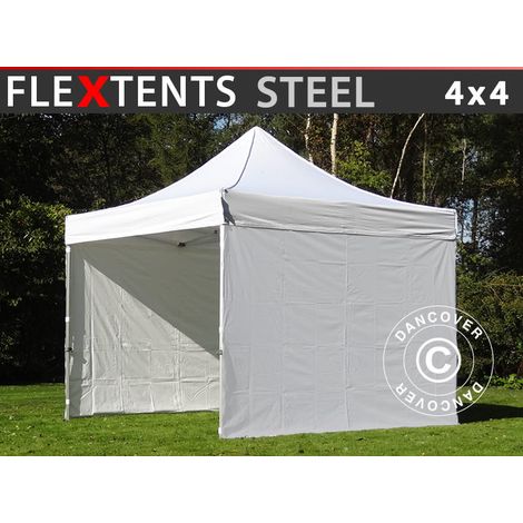 Pop up gazebo FleXtents Steel 4x4 m White, incl. 4 sidewalls
