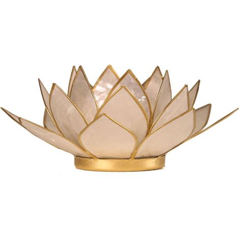 Porte Bougie Fleur de Lotus perle et or (1/2)